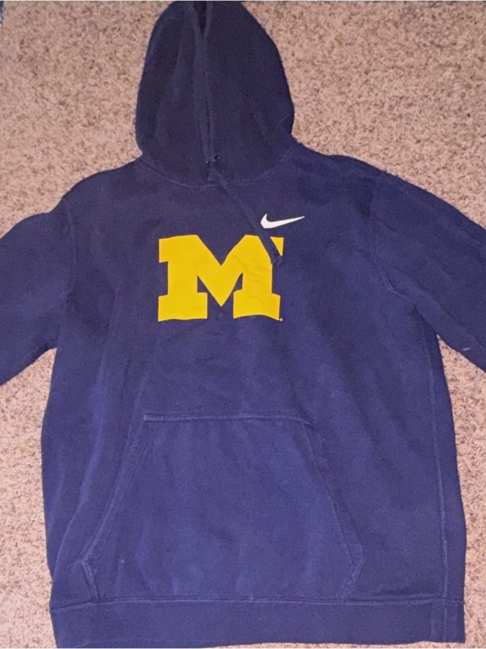 Nike Navy Hoodie with Yellow 'M' Graphic